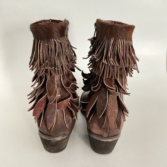 Sheridan Mia Boots 6M Brown Leather Sienna Western Pony Fringe Blooming Booties - Picture 7 of 12